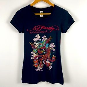 Ed Hardy Rhinestone Phoenix Print Tee